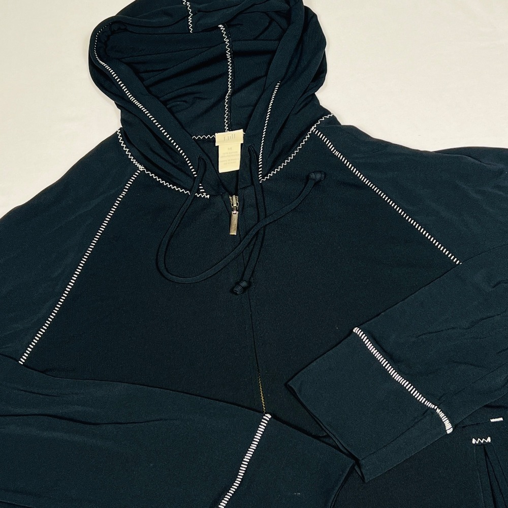 J. Jill Womens Black Contrast Whipstitch Full Zip Hoodie Jacket Medium